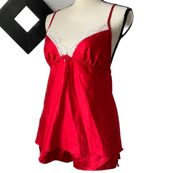 NWOT Womens Red Satin Lace Camisole Top & Bottom Lingerie Set V-Neck Size Small - Picture 1 of 11